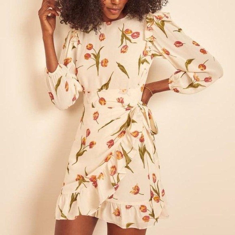 Reformation White Floral Quest Mini Dress